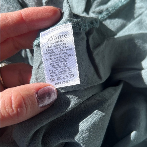 Bohme Embroidered Maxi Dress 100% Cotton Sage Green Flowers Floral Size Small - Picture 9 of 9